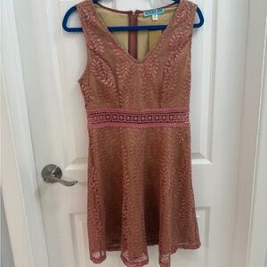 Francesca’s Pink and Tan/Brown Lace Dress